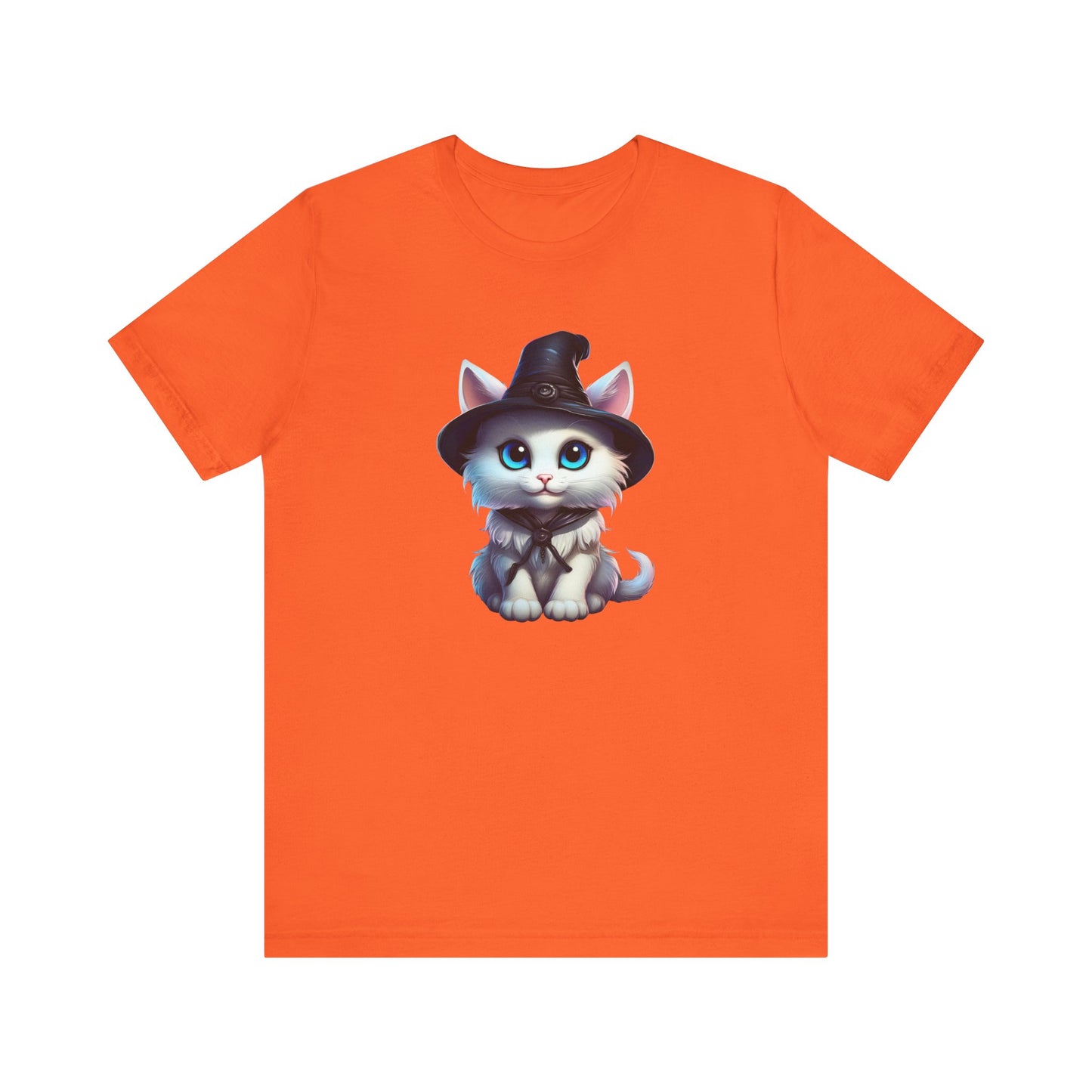 Adorable Witch Cat Halloween Shirt – Cute White Cat in Hat Graphic Tee for Cat Lovers and Halloween Fans