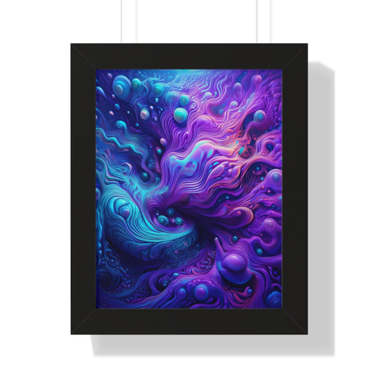 Ethereal Depths Abstract Art Framed Vertical Poster - Vibrant Purple and Blue Design for Home Decor