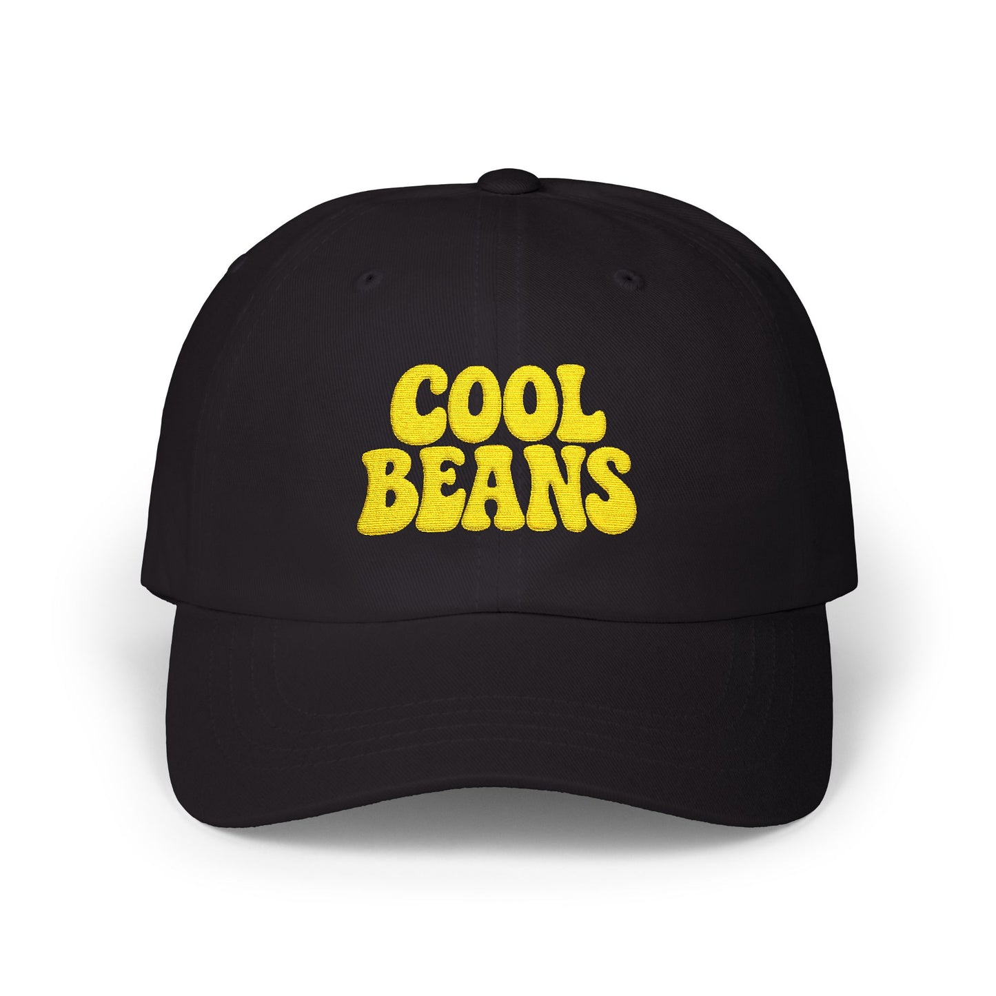 Cool Beans Classic Dad Hat – Embroidered Minimalist Text Hat for Chill Vibes and Quiet Comedy Fans. Yellow Letters