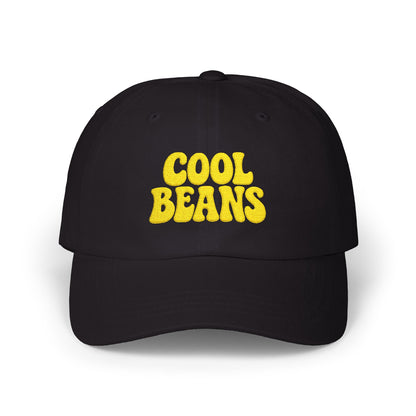 Cool Beans Classic Dad Hat – Embroidered Minimalist Text Hat for Chill Vibes and Quiet Comedy Fans. Yellow Letters