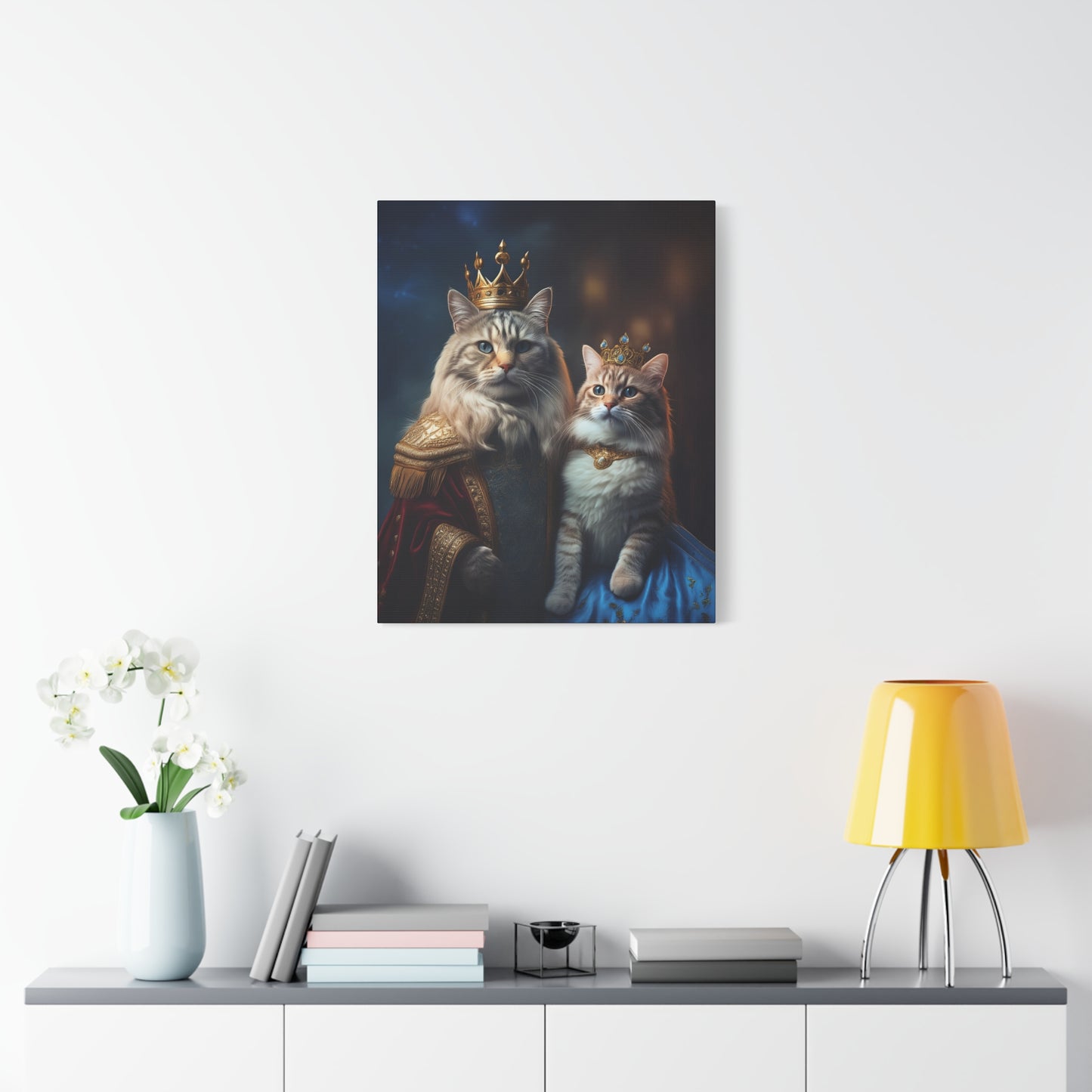 The Royal King and Queen of Meowsington Canvas Art | Stretched Matte Wall Decor 002