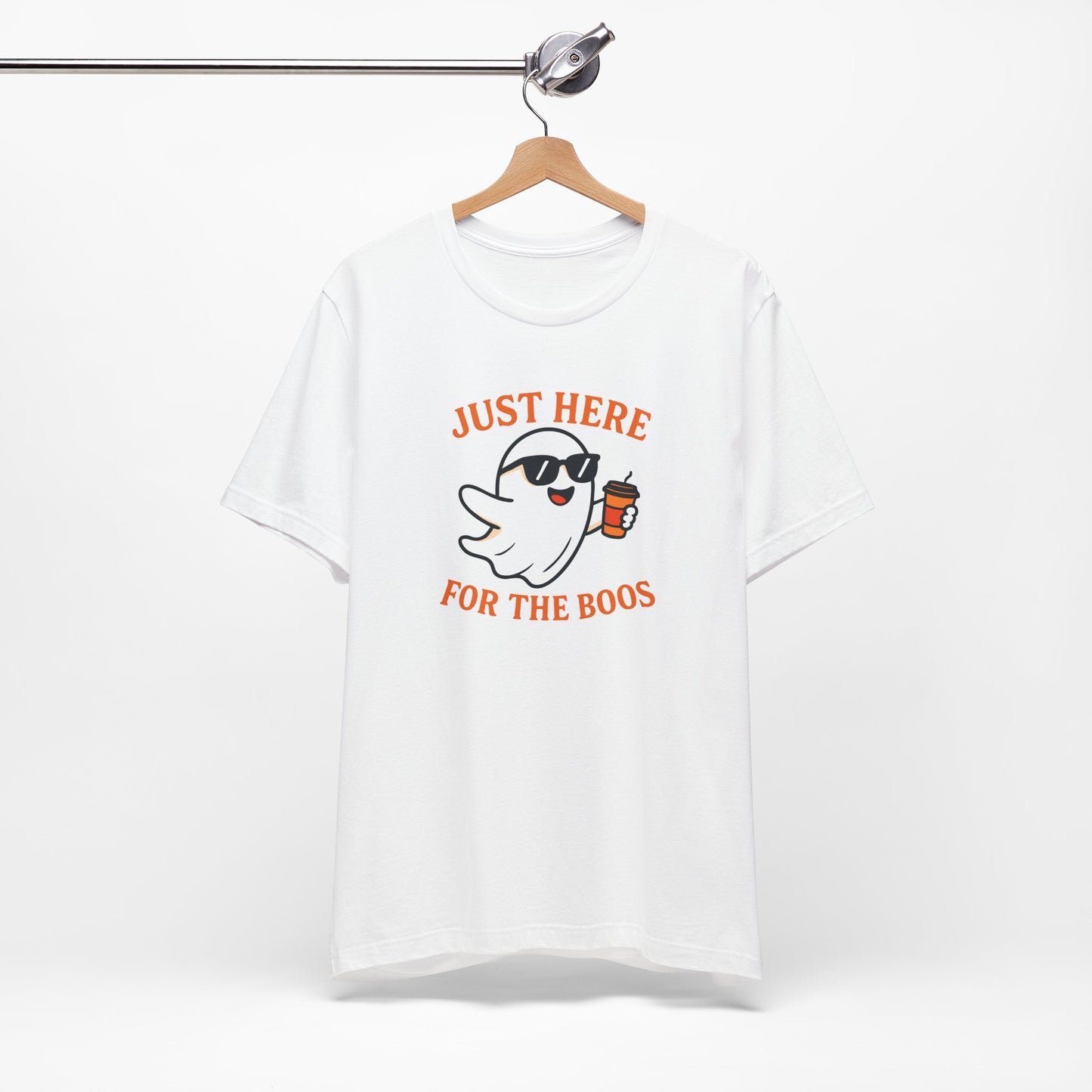 Just Here for the Boos Halloween Shirt – Funny Ghost Drinking Coffee Graphic Tee for Spooky Season