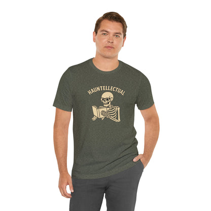 Hauntellectual Halloween Shirt – Funny Skeleton Reading Book Tee for Spooky Smart People