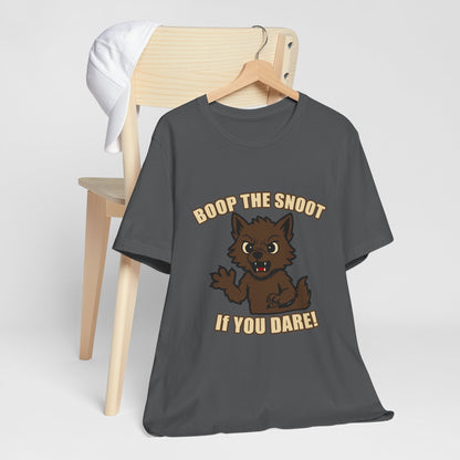 Boop the Snoot If You Dare Halloween Shirt – Funny Werewolf Halloween Graphic Unisex Jersey Short Sleeve Tee for Dog Lovers.