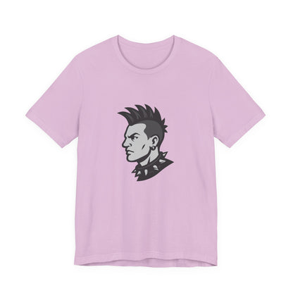 Punk Guy Graphic T-Shirt – Dark Theme Grayscale Mohawk Portrait on Black Tee with Attitude and Subtle Modern Ghost Effect. Unisex Jersey Short Sleeve Tee