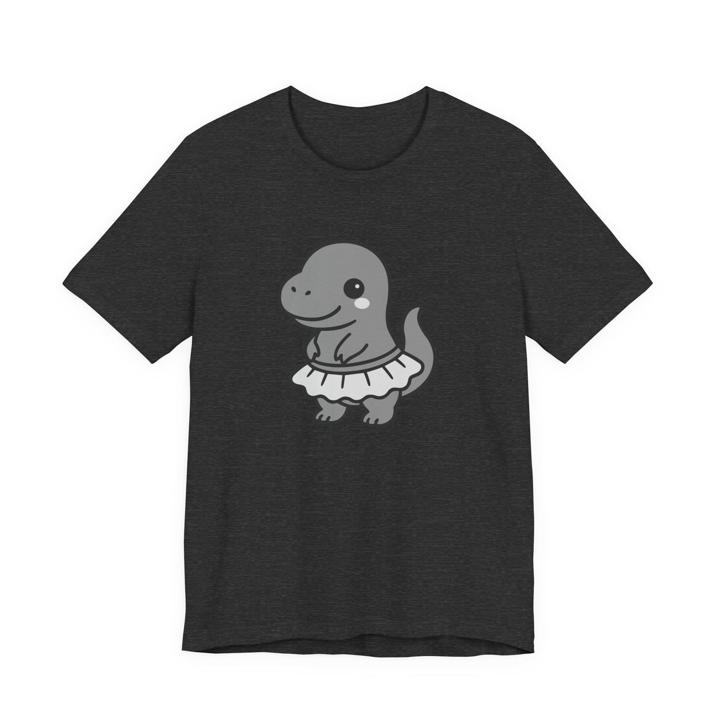 Kawaii T-Rex Dancer Graphic Tee Dark Theme – Cute Dinosaur in Skirt Vector Design