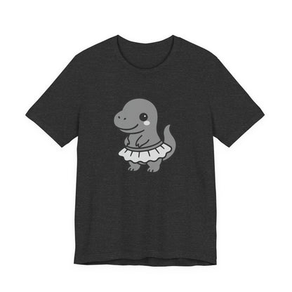 Kawaii T-Rex Dancer Graphic Tee Dark Theme – Cute Dinosaur in Skirt Vector Design