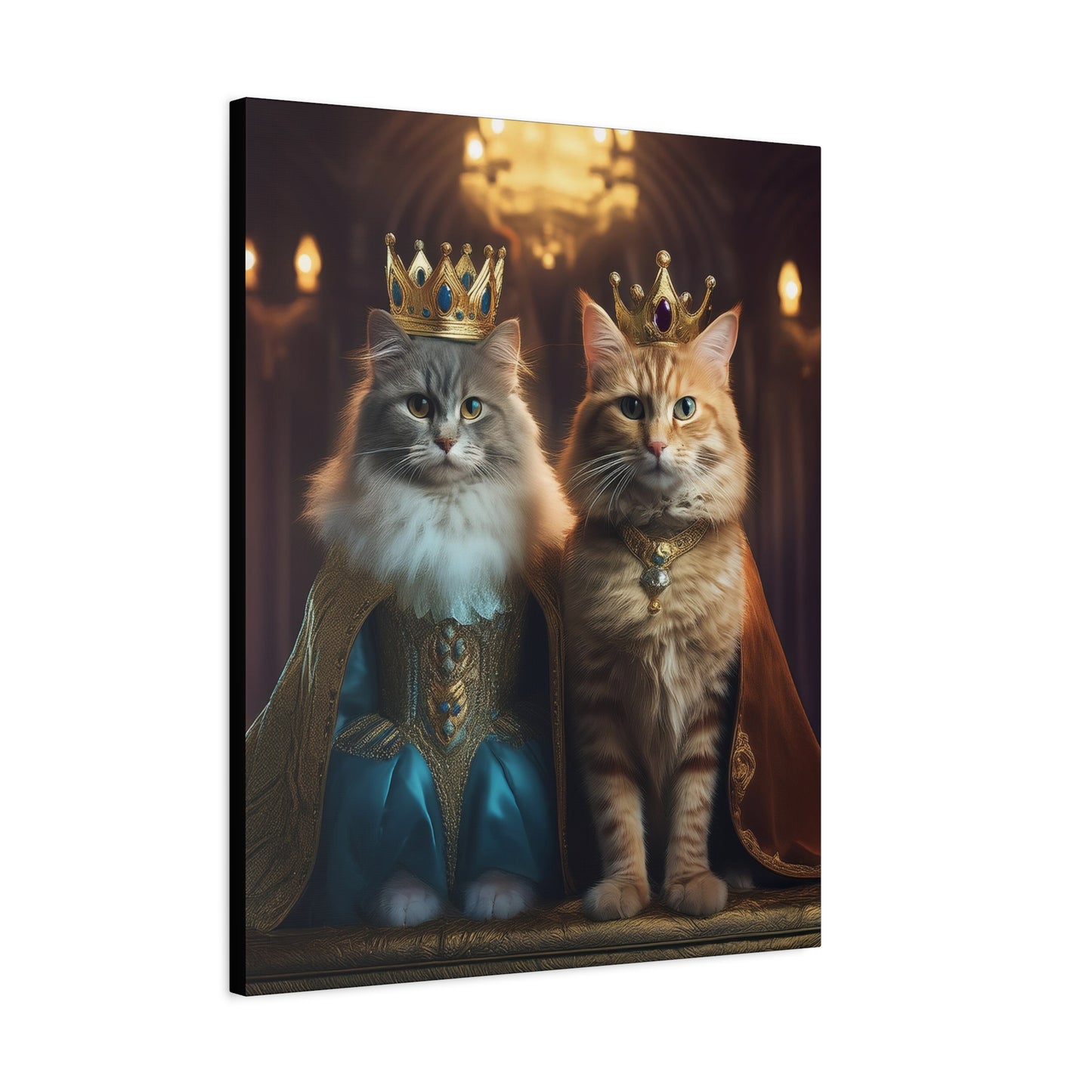 The Royal King and Queen of Meowsington Canvas Art | Stretched Matte Wall Decor 003