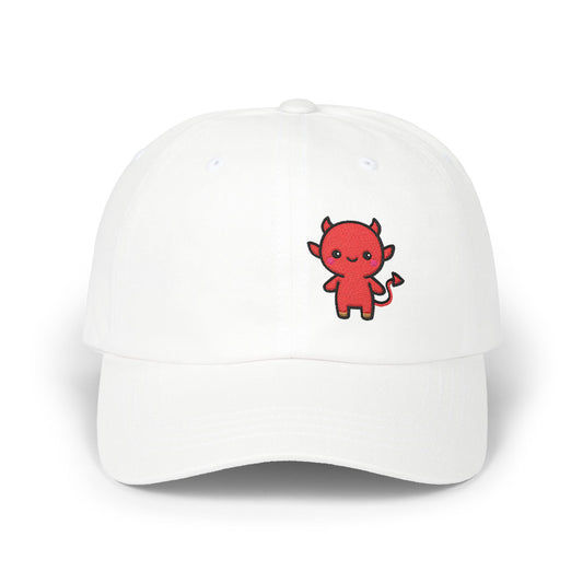 Lil Devil Embroidered Classic Dad Hat – Cute Red Devil Design for Halloween, Spooky Style, and Mischievous Everyday Vibes