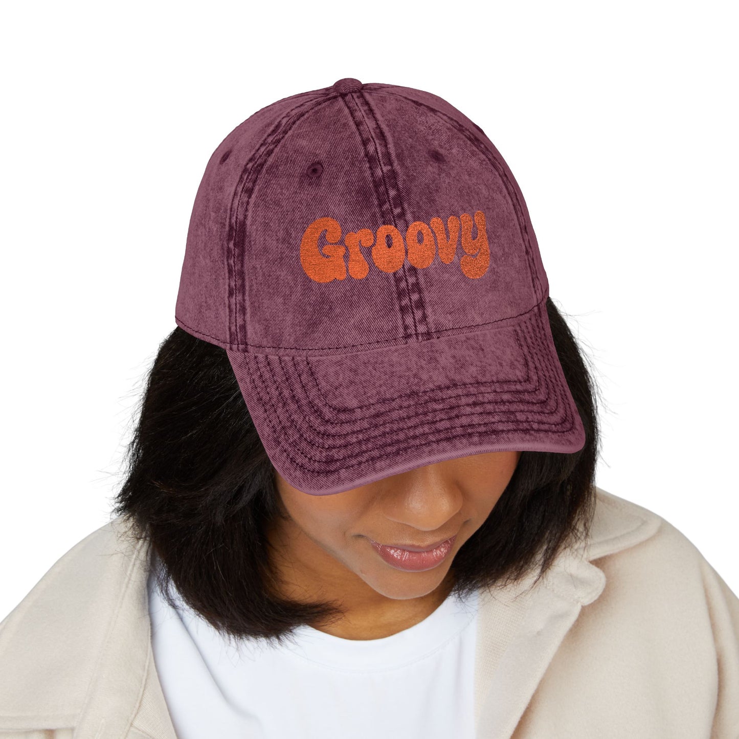 Groovy Vintage Hat – Retro Embroidered Hat with 70s Style Font for Funky Vibes, Chill Days, and Vintage Cool