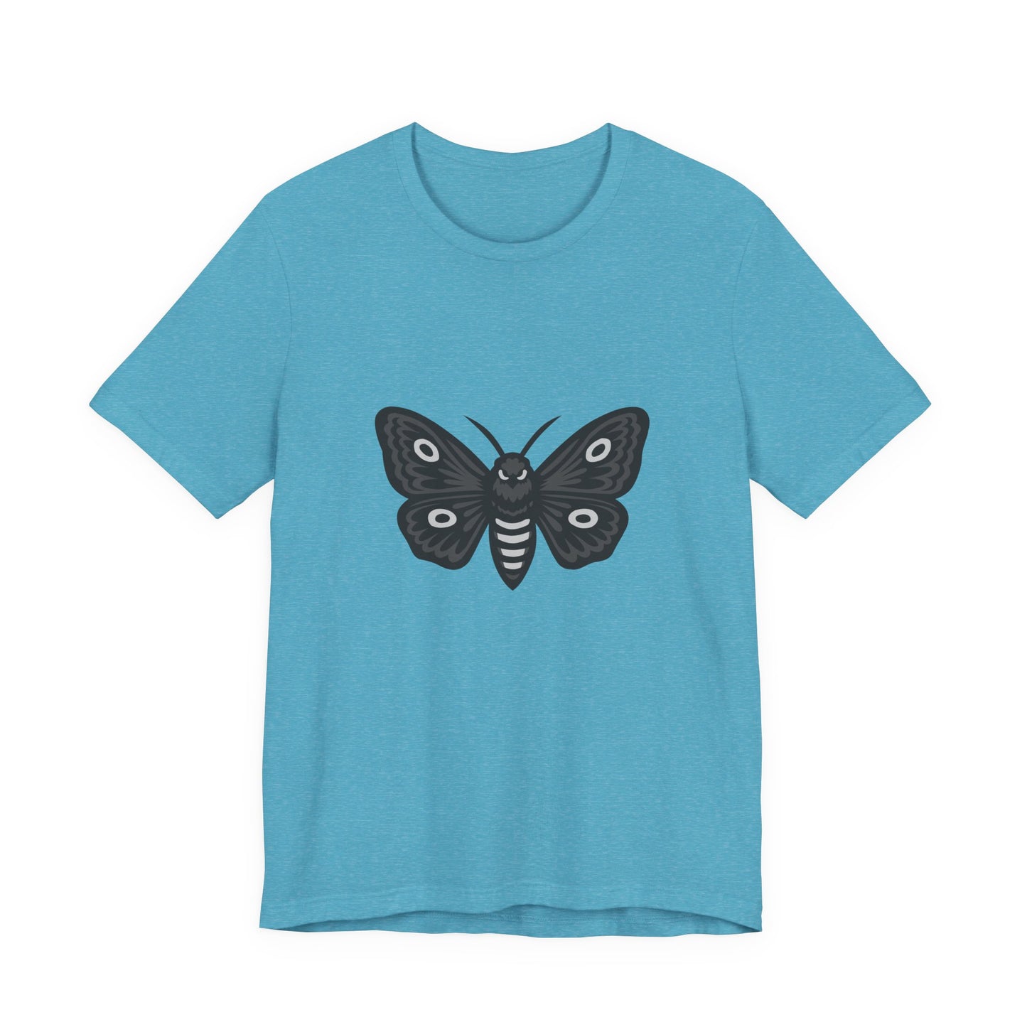 Moth Graphic T-Shirt – Dark Theme Grayscale Winged Insect Design on Black Tee with Gothic Mood and Subtle Modern Ghost Effect. Unisex Jersey Short Sleeve Tee