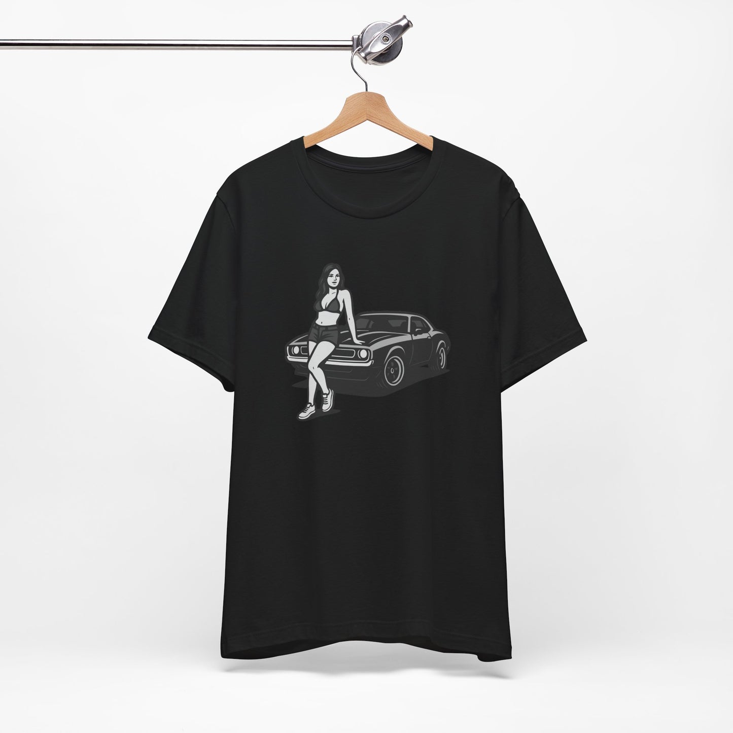 Car Girl Graphic Tee Dark Theme – Retro Muscle Car Vector Design with Confident Attitude