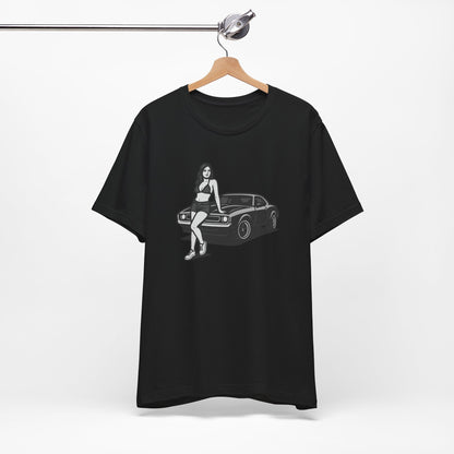 Car Girl Graphic Tee Dark Theme – Retro Muscle Car Vector Design with Confident Attitude