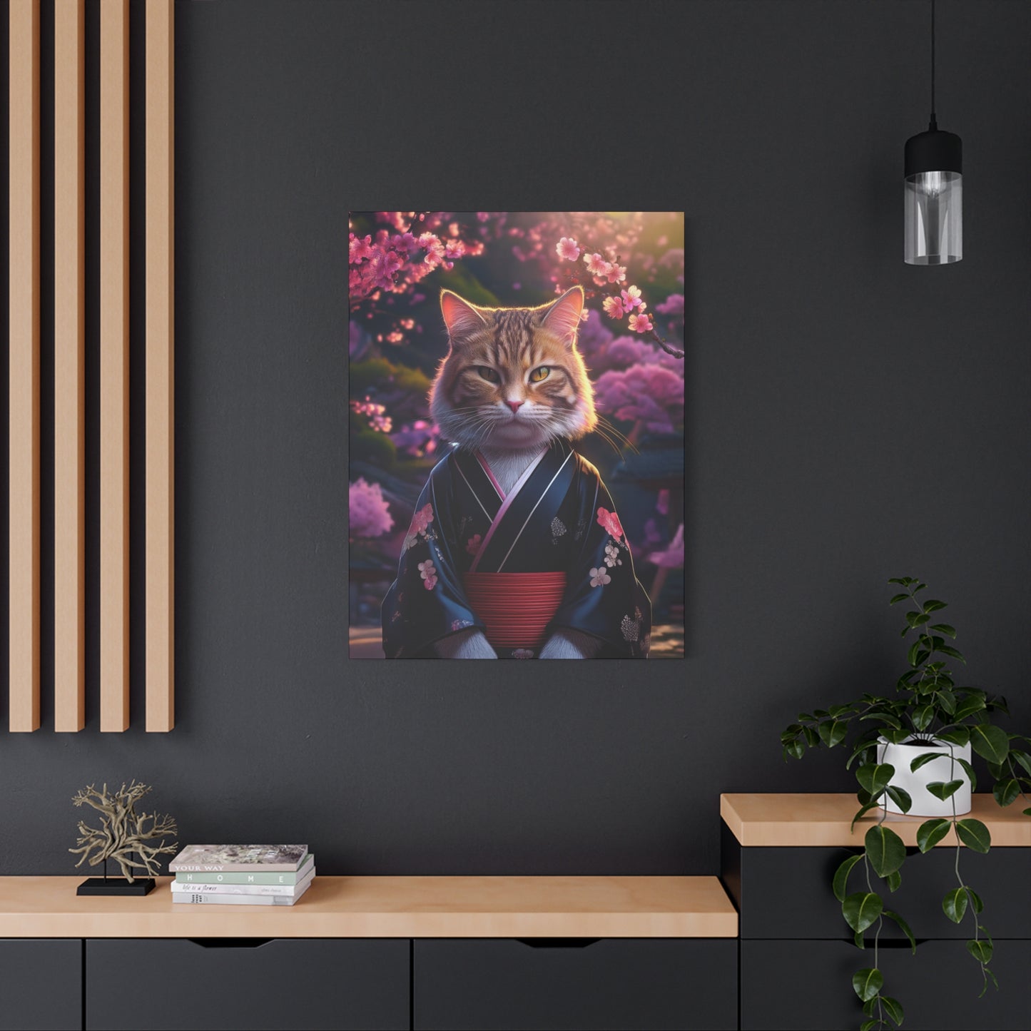 Cat Geisha Canvas Art | Stretched Matte Wall Decor 001