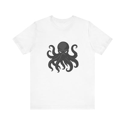 Dark Theme Octopus Graphic T-Shirt – Fierce Grayscale Tentacle Design on Black Tee with Bold Energy and Modern Ghost Effect. Unisex Jersey Short Sleeve Tee