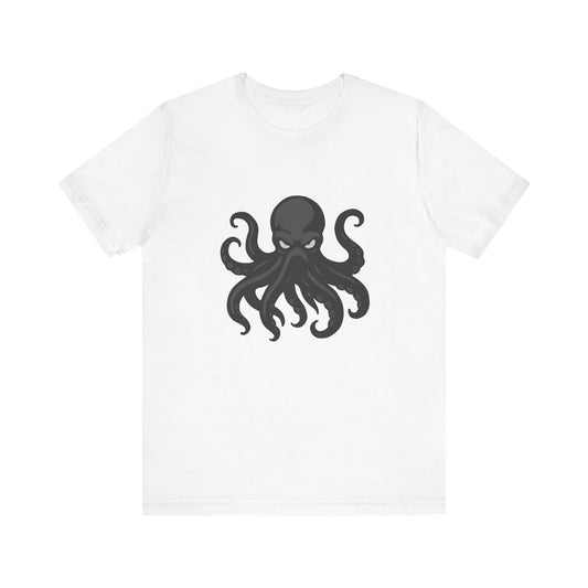 Dark Theme Octopus Graphic T-Shirt – Fierce Grayscale Tentacle Design on Black Tee with Bold Energy and Modern Ghost Effect. Unisex Jersey Short Sleeve Tee