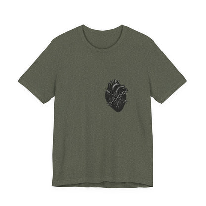 Heart in Chains Shirt – Dark Theme Anatomical Heart Wrapped in Barbed Wire and Commitment Issues. Unisex Jersey Short Sleeve Tee