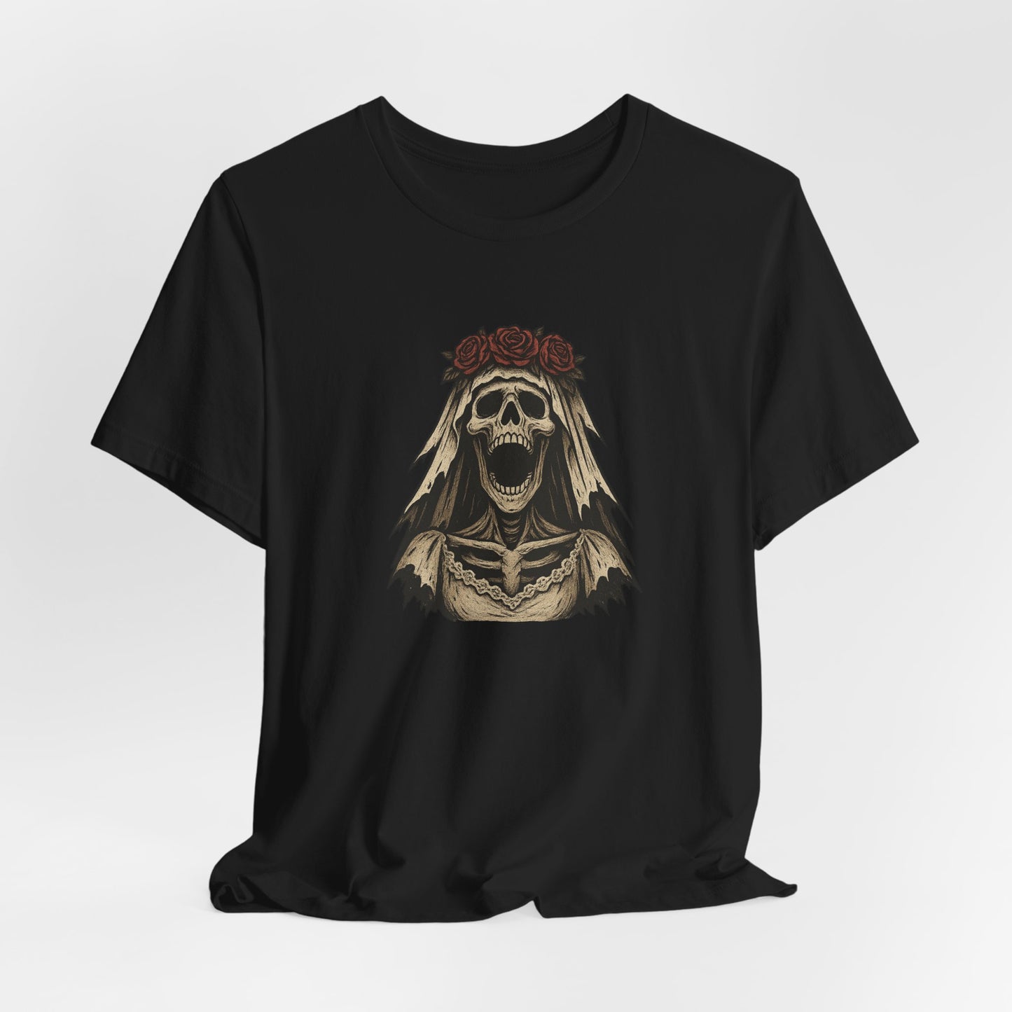 Screaming Skeleton Bride Halloween Shirt – Gothic Undead Bride Graphic Tee for Spooky Season Horror Fans