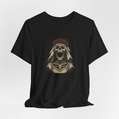 Screaming Skeleton Bride Halloween Shirt – Gothic Undead Bride Graphic Tee for Spooky Season Horror Fans