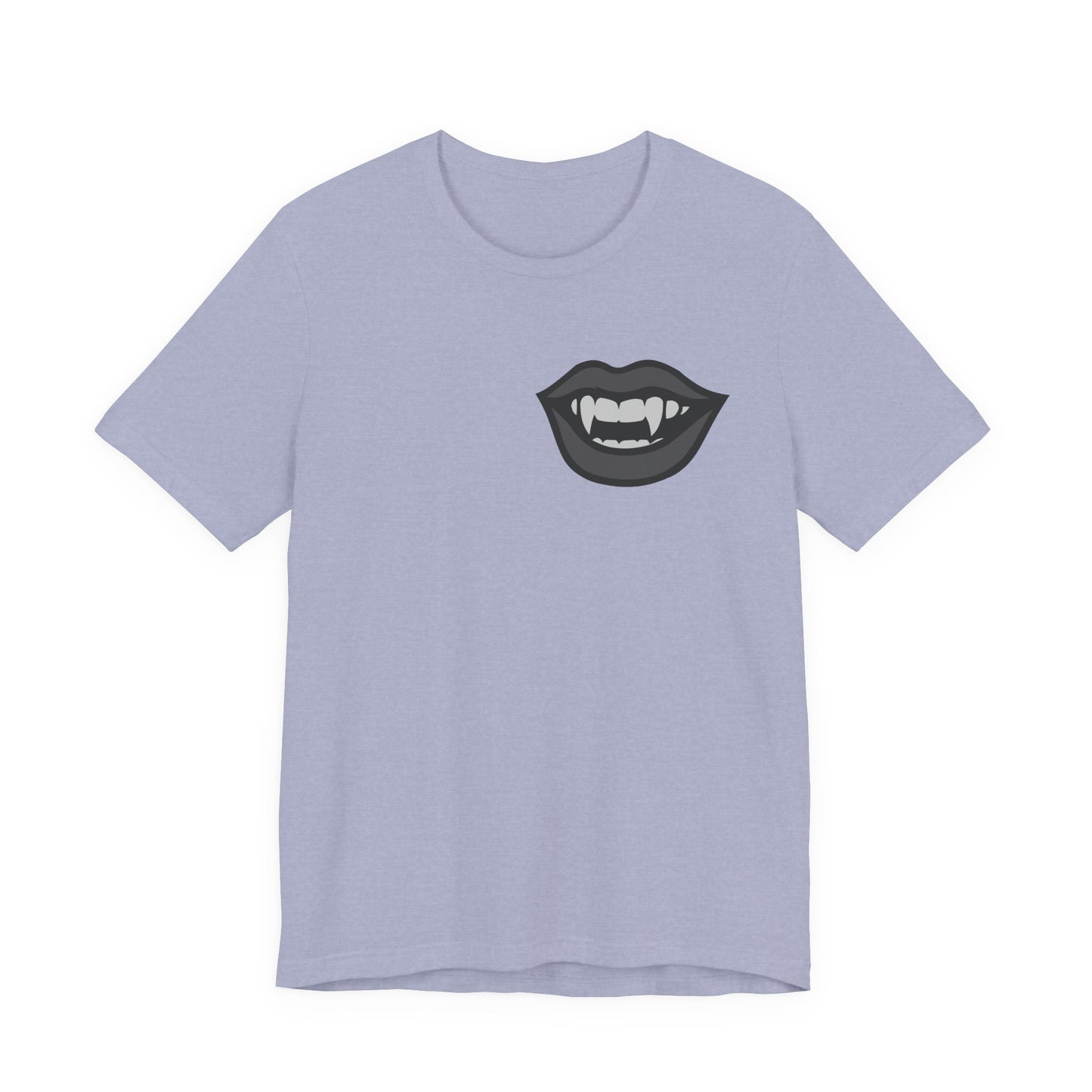 Vampire Mouth Graphic T-Shirt – Dark Theme Grayscale Fanged Lips on Black Tee with Gothic Bite and Modern Ghost Effect. Unisex Jersey Short Sleeve Tee