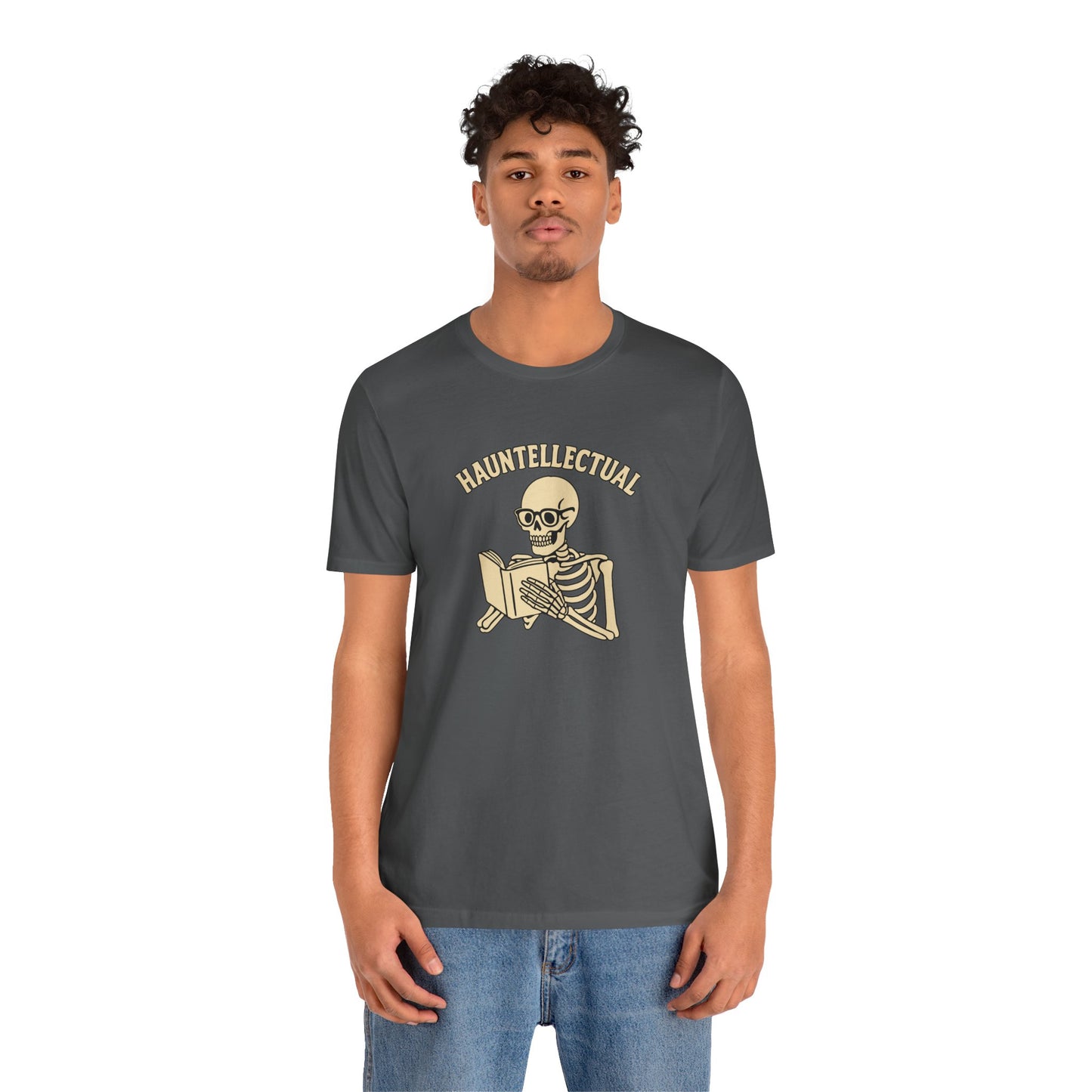 Hauntellectual Halloween Shirt – Funny Skeleton Reading Book Tee for Spooky Smart People