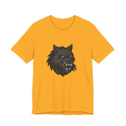 Dark Theme Wolf Head Shirt – Fierce Growling Wolf Face Graphic in Black and Grey for Bold, Edgy Style. Unisex Jersey Short Sleeve Tee