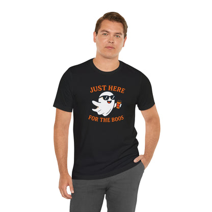 Just Here for the Boos Halloween Shirt – Funny Ghost Drinking Coffee Graphic Tee for Spooky Season