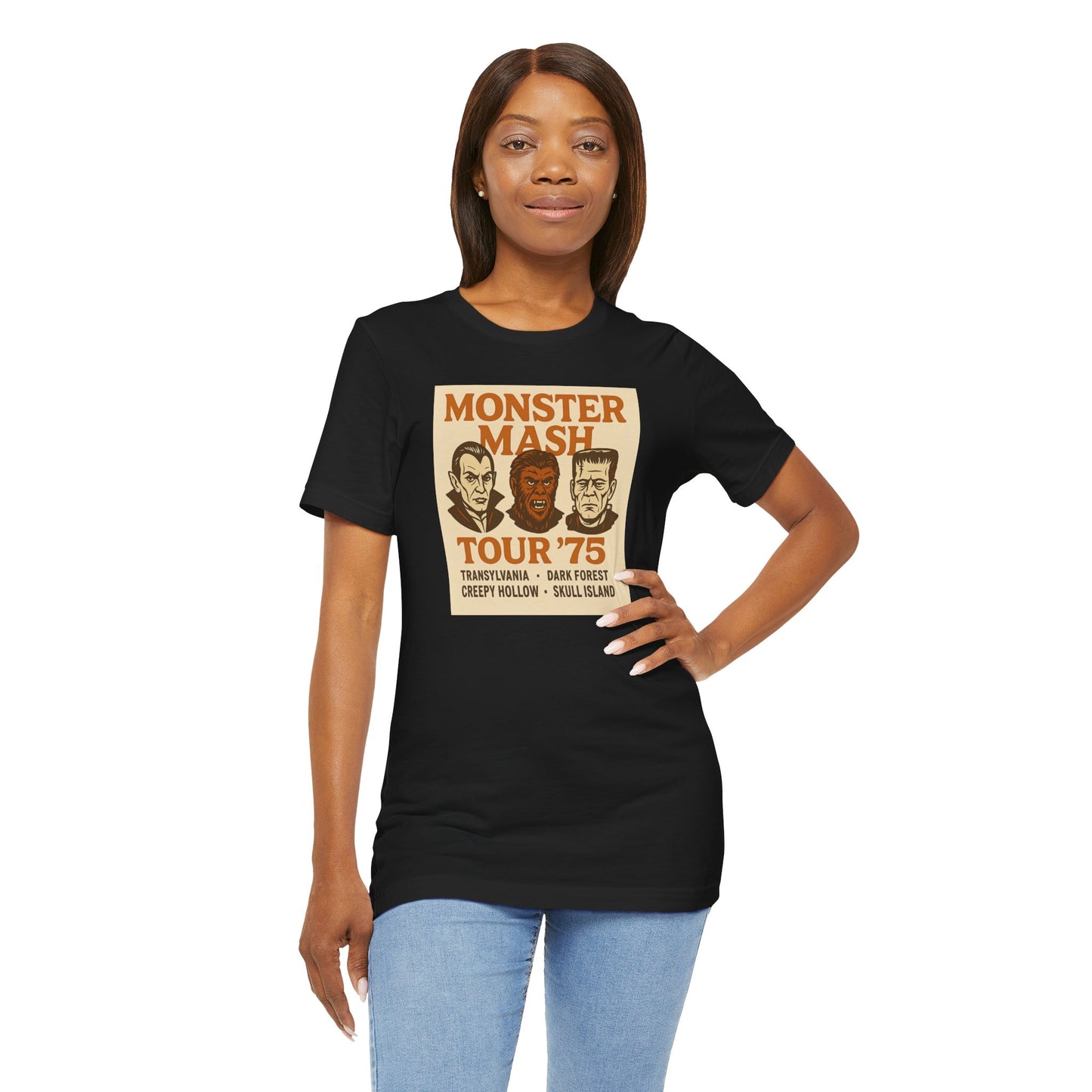 Monster Mash Tour '75 Halloween Shirt – Vintage Horror Band Tee Featuring Dracula, Wolfman, Frankenstein