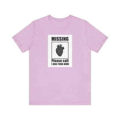 Missing Heart Poster Shirt Dark Theme Design Featuring Anatomical Heart and Funny Phone Number. Unisex Jersey Short Sleeve Tee