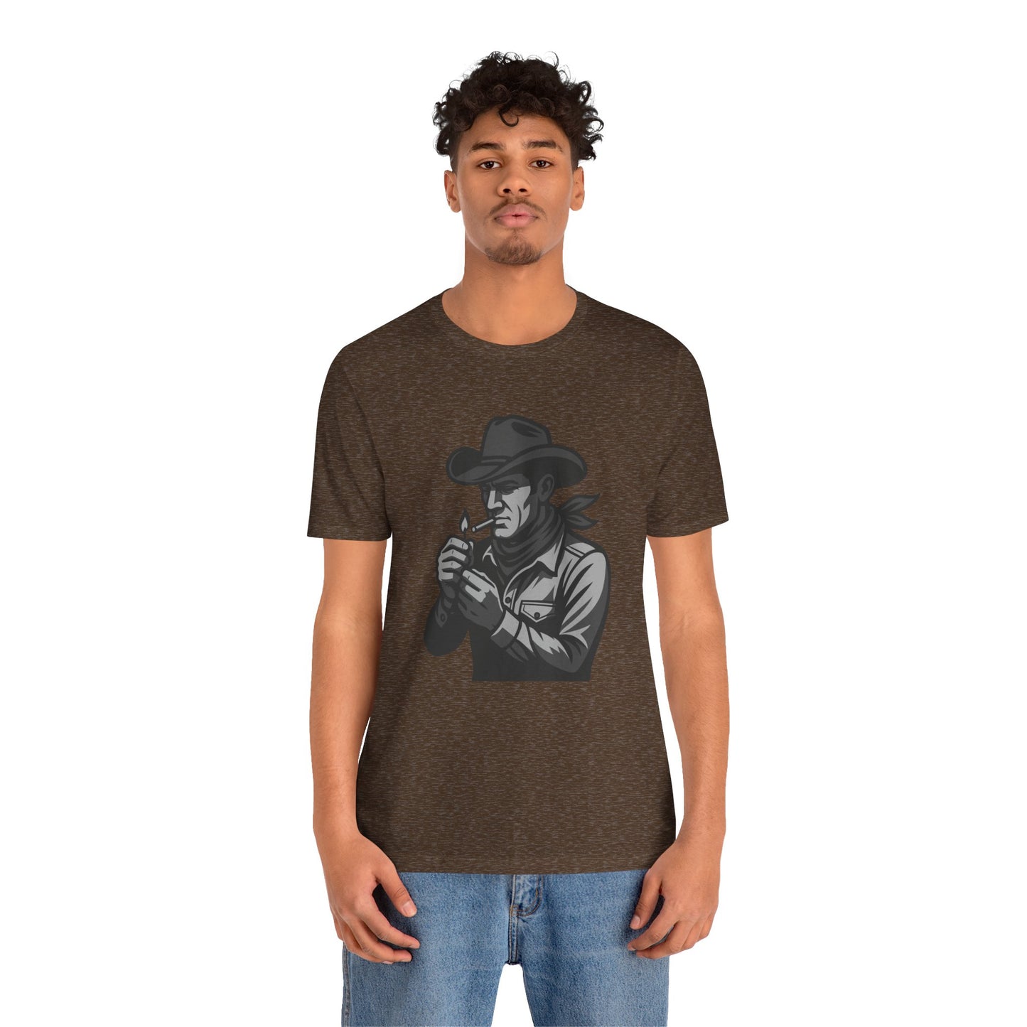Cowboy Lighting Up Graphic Tee Dark Theme – Western Rebel Vector Design with Classic Attitude