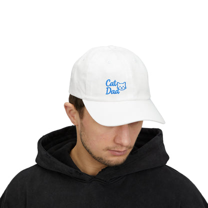 Cat Dad Classic Dad Hat – Embroidered Minimalist Cat Face Hat for Proud Pet Dads and Feline Fans. Blue Letters