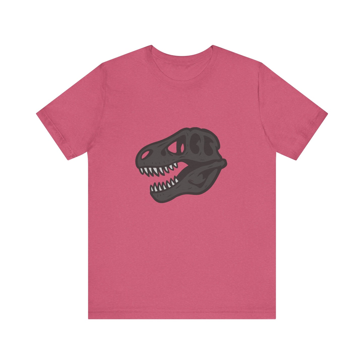T-Rex Skull Graphic T-Shirt – Dark Theme Grayscale Dinosaur Skeleton Design on Black Tee with Prehistoric Edge and Modern Ghost Effect. Unisex Jersey Short Sleeve Tee