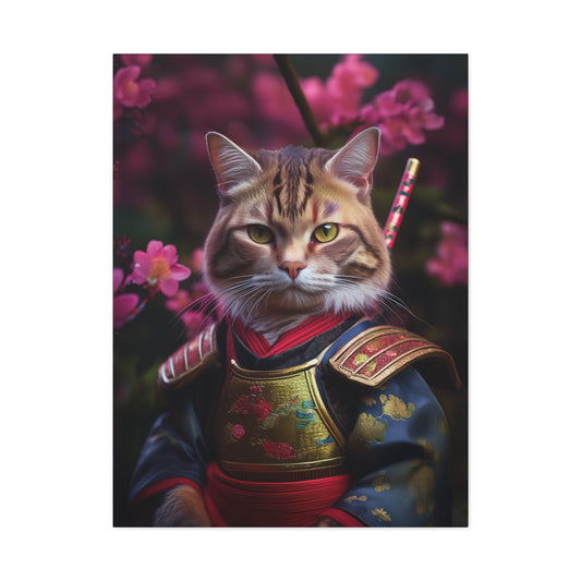 Samurai Meowster Canvas Art | Stretched Matte Wall Decor