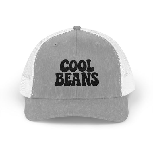 Cool Beans Trucker Hat – Embroidered Funny Minimalist Hat for Dry Humor and Casual Vibes. Black Letters