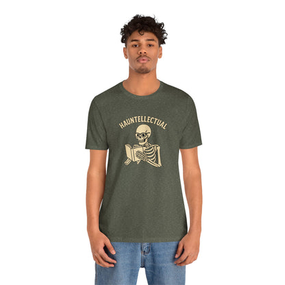Hauntellectual Halloween Shirt – Funny Skeleton Reading Book Tee for Spooky Smart People