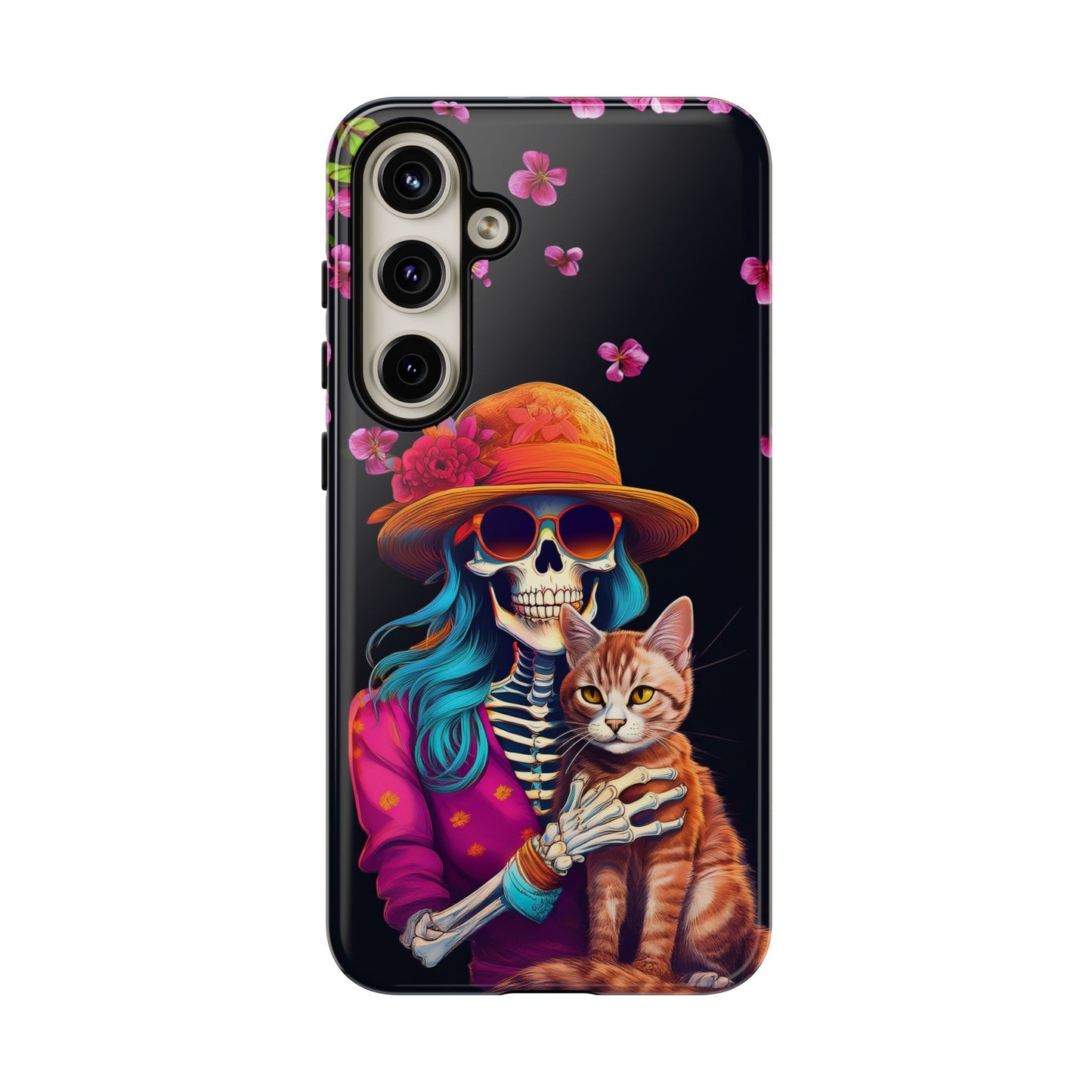 Skeleton holding a Cat Cell Phone Case 001