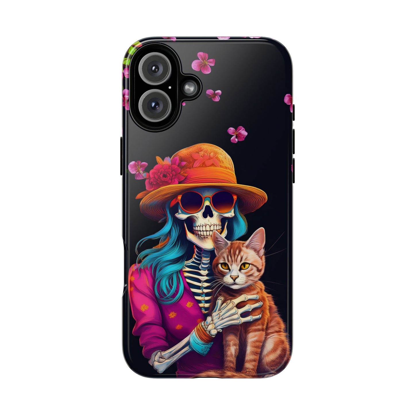 Skeleton holding a Cat Cell Phone Case 001