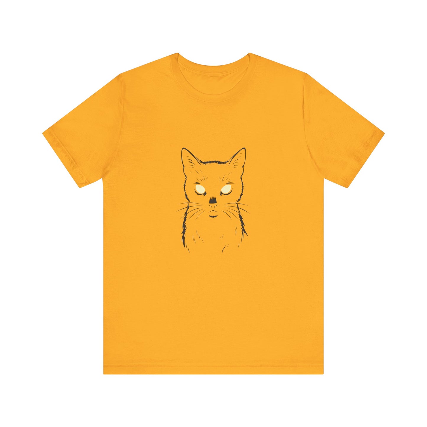Ghost Cat Eyes Tee – Dark Theme Black Cat Outline with Transparent Face and Glowing Stare. Unisex Jersey Short Sleeve Tee