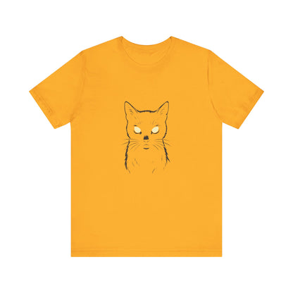 Ghost Cat Eyes Tee – Dark Theme Black Cat Outline with Transparent Face and Glowing Stare. Unisex Jersey Short Sleeve Tee