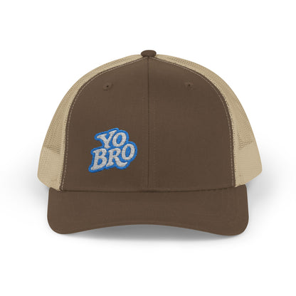 Yo Bro Trucker Hat – Embroidered Blue & White Hat for Laid-Back Vibes