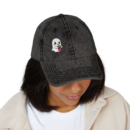 Cute Ghost Vintage Hat – Embroidered Kawaii Ghost Drinking Hat for Halloween Vibes and Everyday Boo Energy