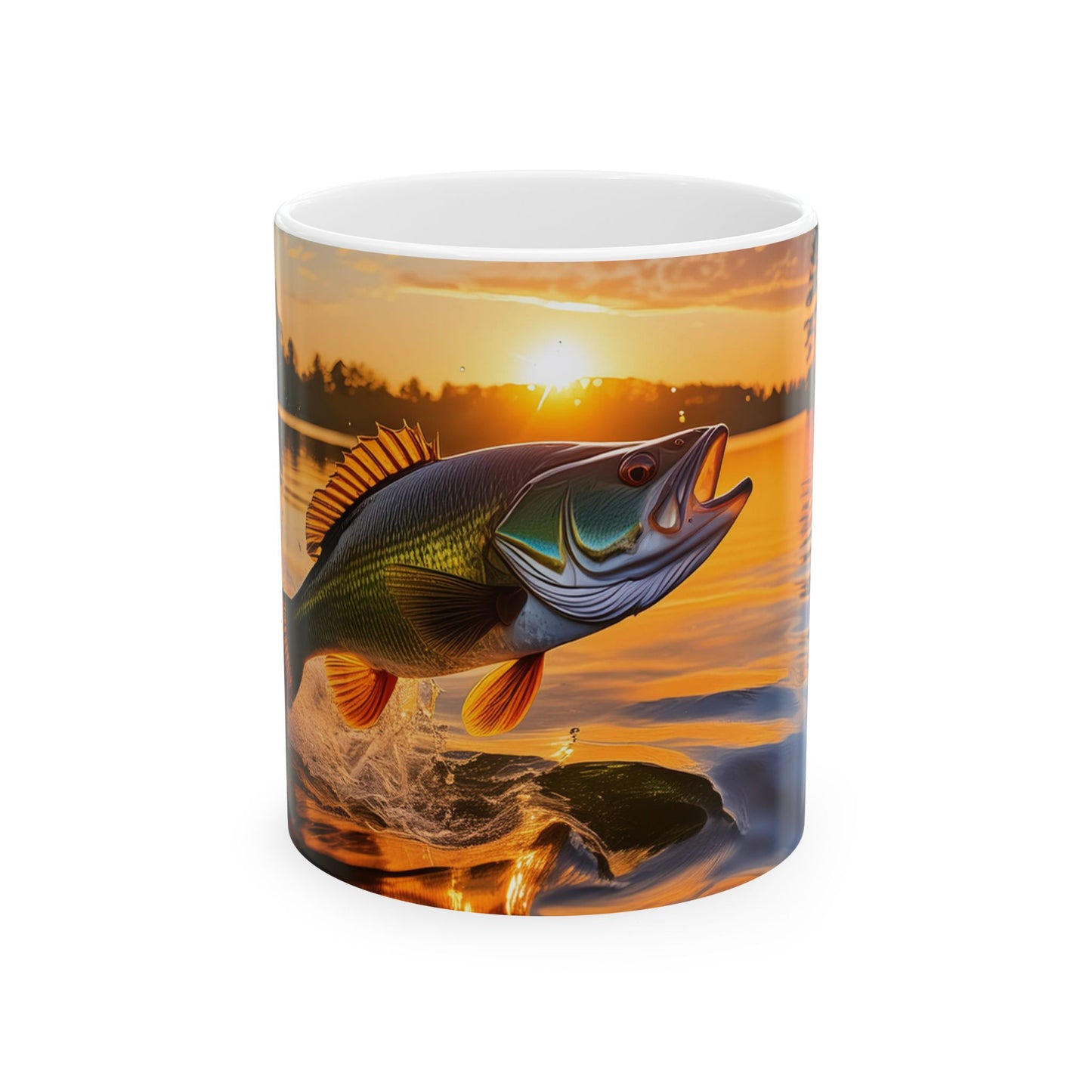 Bass Jumping out of Lake Ceramic Mug, (11oz, 15oz)