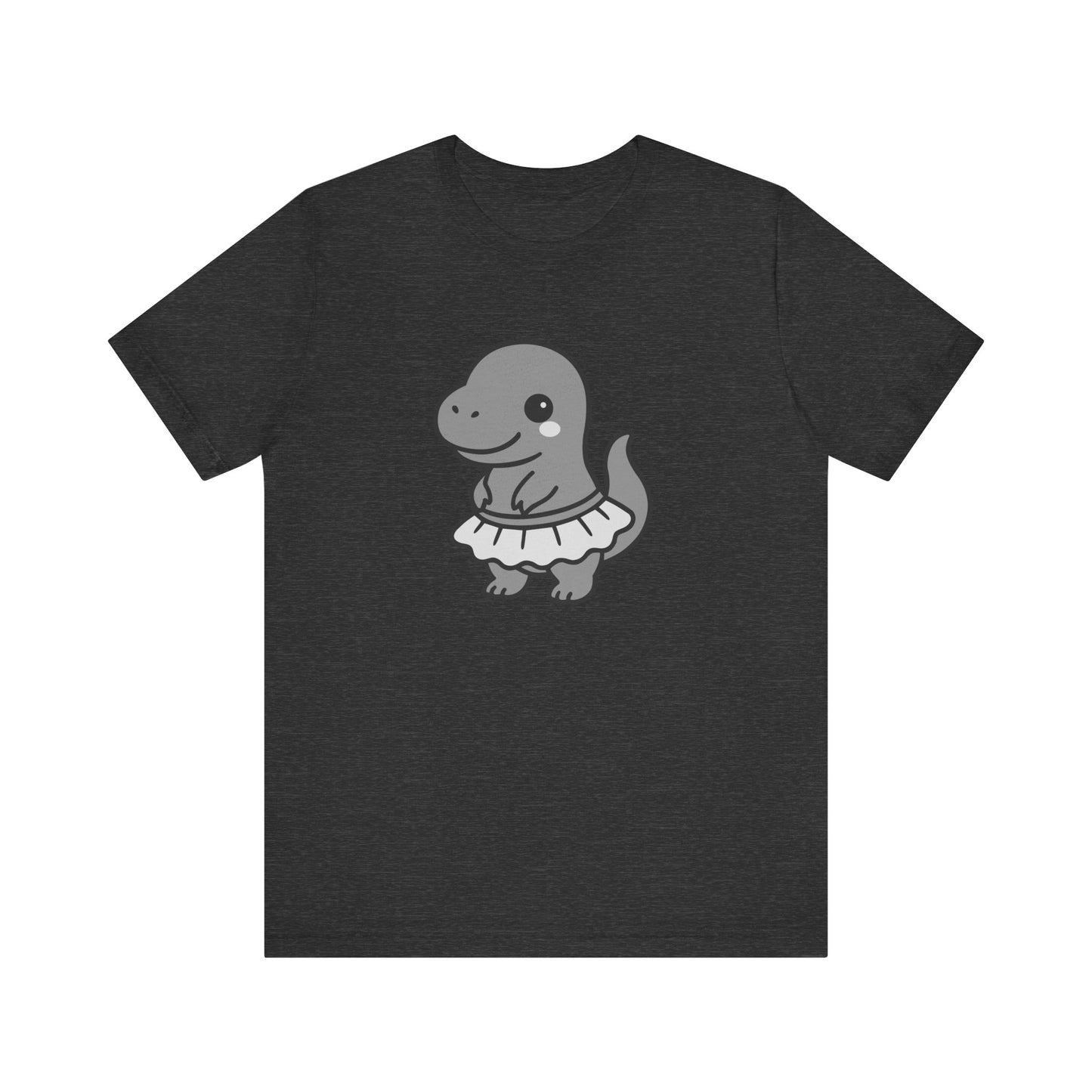 Kawaii T-Rex Dancer Graphic Tee Dark Theme – Cute Dinosaur in Skirt Vector Design