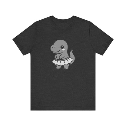 Kawaii T-Rex Dancer Graphic Tee Dark Theme – Cute Dinosaur in Skirt Vector Design
