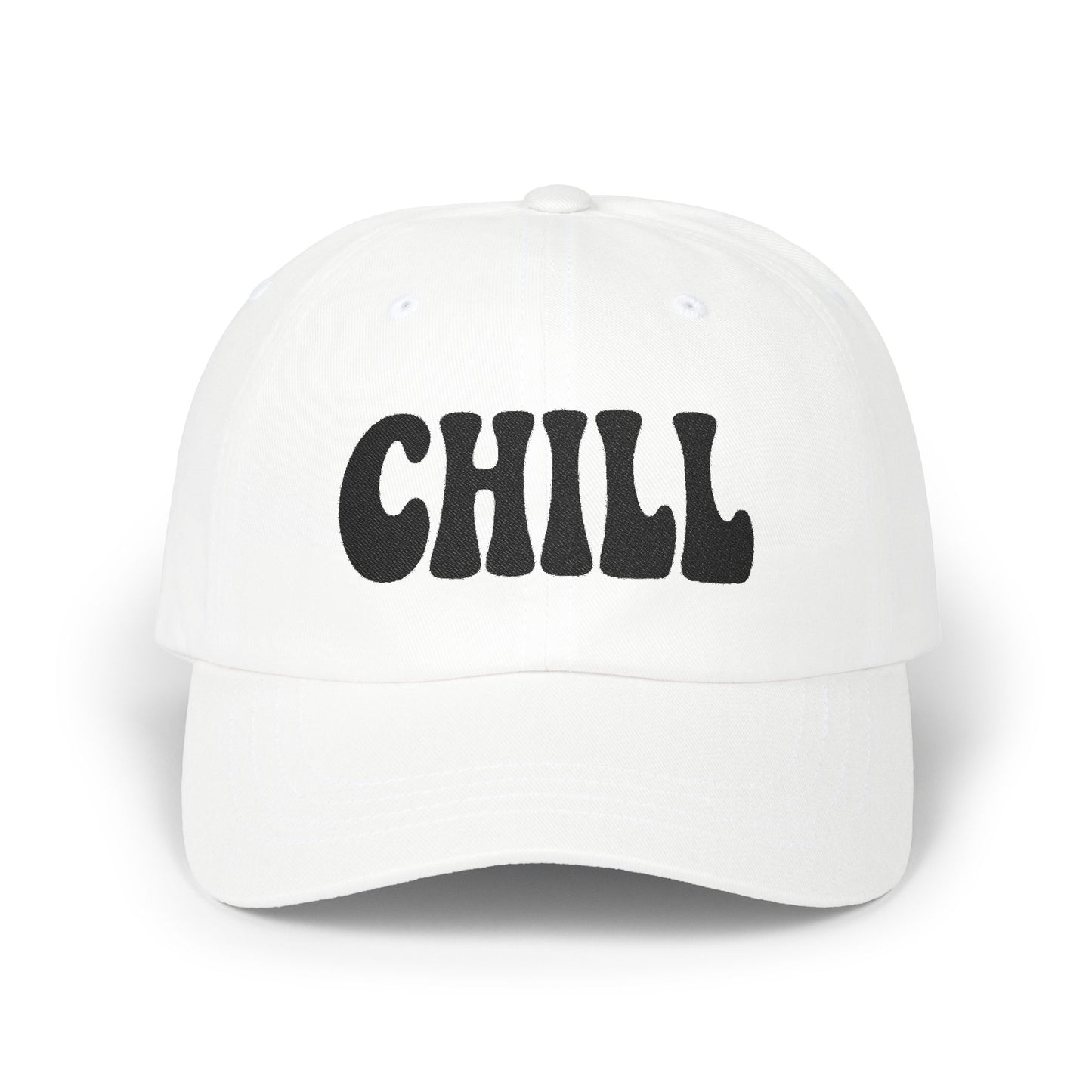 Chill Classic Dad Hat – Embroidered Relaxed Script Hat for Easygoing Vibes and Everyday Cool. Black Letters