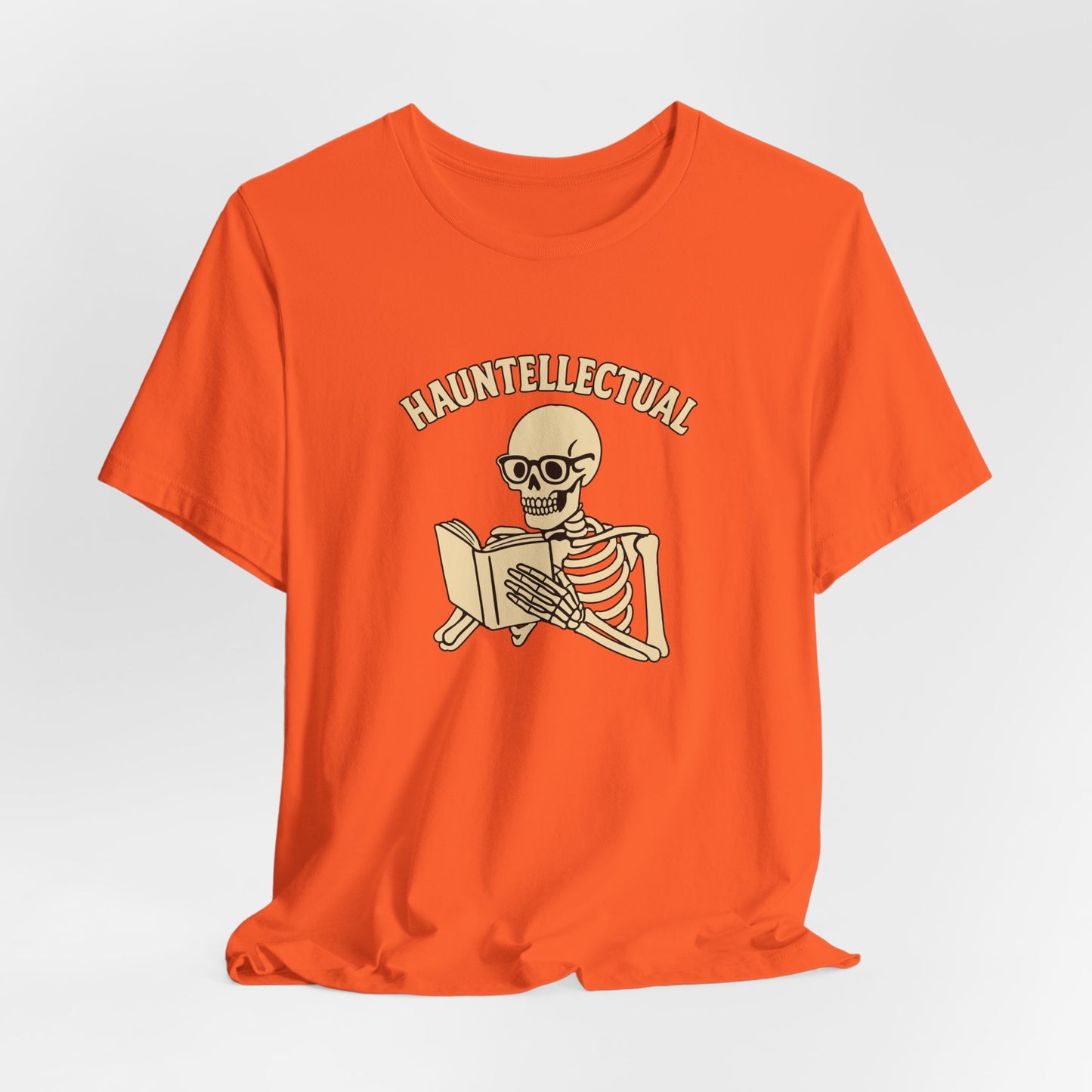 Hauntellectual Halloween Shirt – Funny Skeleton Reading Book Tee for Spooky Smart People