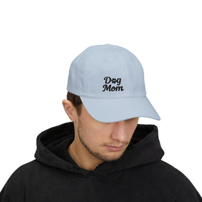 Dog Mom Classic Dad Hat – Embroidered Minimalist Dog Face Hat for Proud Pet Moms. Black Letters