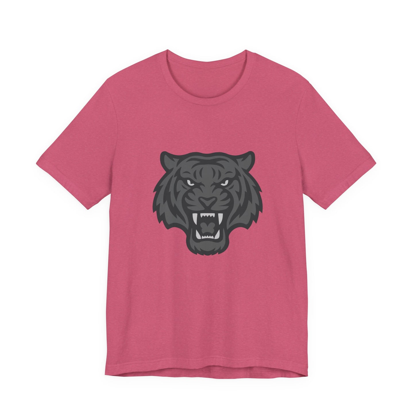 Tiger Head Graphic T-Shirt – Dark Theme Grayscale Roaring Beast Design on Black Tee with Fierce Focus and Modern Ghost Effect. Unisex Jersey Short Sleeve Tee