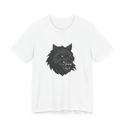 Dark Theme Wolf Head Shirt – Fierce Growling Wolf Face Graphic in Black and Grey for Bold, Edgy Style. Unisex Jersey Short Sleeve Tee