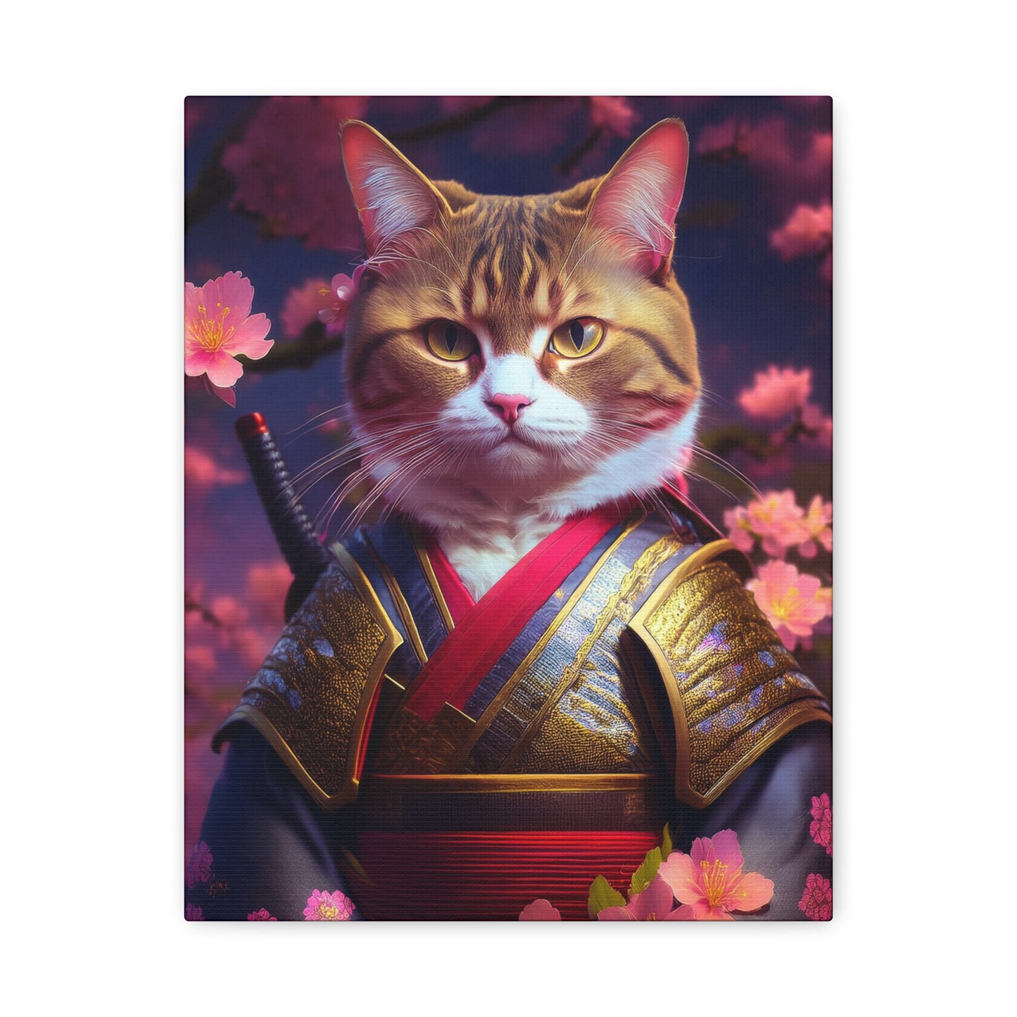 Female Cat Samurai Canvas Art | Stretched Matte Wall Decor 001